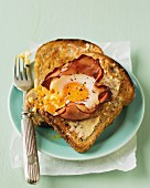 Toast with egg in a nest of ham