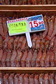 Prawns at the fish market in Bilbao, Basque Country, Spain