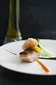 Sea bass fillet with a prawn and two sauces