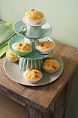Cheese and chilli muffins on an improvised cake stand