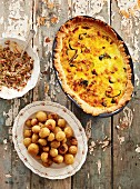 Vegetable tart and crispy potato balls