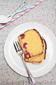 Corn cake with raspberries