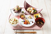 Various Japanese lunch dishes
