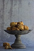 Spelt scones with raisins and cranberries in a grey bowl