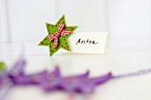 Hand-crafted festive place card decorated with felt star & ribbon