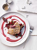 Grilled swordfish steak with braised chard and warm beetroot vinaigrette