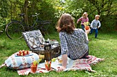 A family having a summer picnic