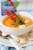 Lobster bisque with oyster crackers