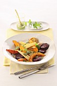 Oven-roasted root vegetables with a herb dip