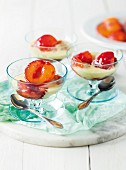 Vanilla cream with poached plums