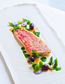 Red mullet with young leek, parsley jus and olives from the restaurant L'Amphitryon in Lorient, Brittany, France