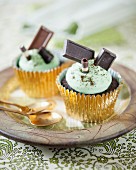 Chocolate espresso cupcakes with peppermint cream