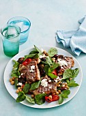 Grilled lamb chops with chickpea salad and feta cheese