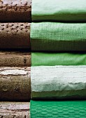Decorative green fabric wrapped around logs