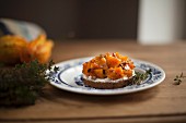 Bruschetta with caramelised pumpkin, soft cheese and thyme