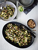 Grilled courgette strips with mint and almonds