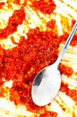 Harissa (North African chilli sauce) with a spoon