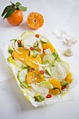 Orange and fennel salad with avocado, chilli, Granny Smith apples, garlic and mint