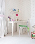 Classic desk and Ghost chair in bright, child's bedroom