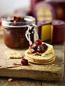 Crackers with Godminster cheese and beetroot chutney (England)