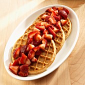 Three seven grain waffles with organic strawberries