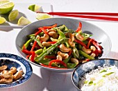 A bean salad with cashew nuts and peppers