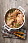 Rabbit with mushrooms in a white wine sauce