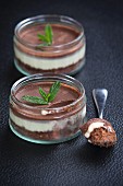 Layette desserts with white and dark chocolate mousse