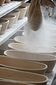 Bread being made in a bakery