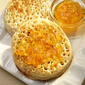 A crumpet with marmalade
