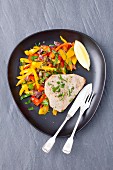 Tuna steak with a pepper medley