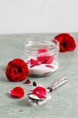 Rose sugar in a screw-top jar