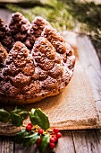 Christmas cake on a wooden surface