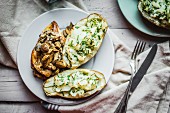 Grilled chicken with mushrooms and baked potatoes