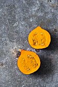 A small Hokkaido pumpkin, halved