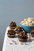 Chocolate cupcakes with caramelised popcorn