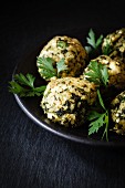 Spinach and rice balls with feta cheese and parsley