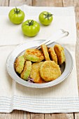 Sliced breaded, fried green tomatoes