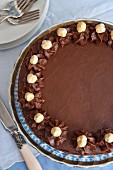 A chocolate and hazelnut cream cake (seen from above)