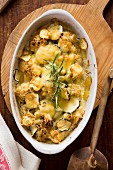 Courgette and cauliflower bake with potatoes and rosemary