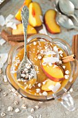 Peach purée with puffed buckwheat and coconut
