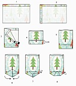 Illustrated instructions for making folded paper bags for DIY Advent calender