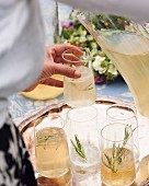 Rosemary drinks being poured into glasses