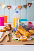 French toast rolls with ham and Cheddar cheese