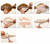 A plaice being filleted