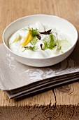 Tzatziki with cucumber, lemons and dill