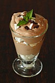 Chocolate cream with meringue and mint