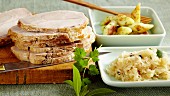 Polish roast pork with sauerkraut and potato pasta