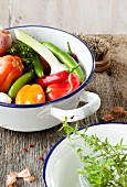 Vegetables in a colander