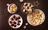 Various Christmas biscuits (seen from above)